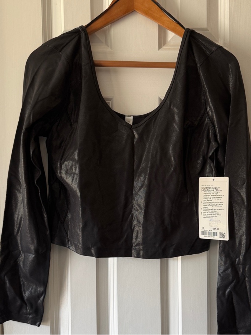 lululemon Align Black Long-Sleeve Shine Crop Top NWT size 12 (P8)